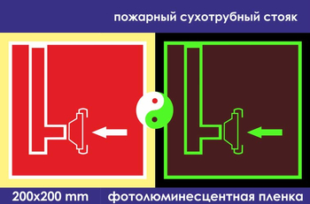 F08 пожарный сухотрубный стояк (ГОСТ 34428-2018, фотолюминесцентная пленка, 200х200 мм) - Знаки безопасности - Знаки пожарной безопасности - ohrana.inoy.org